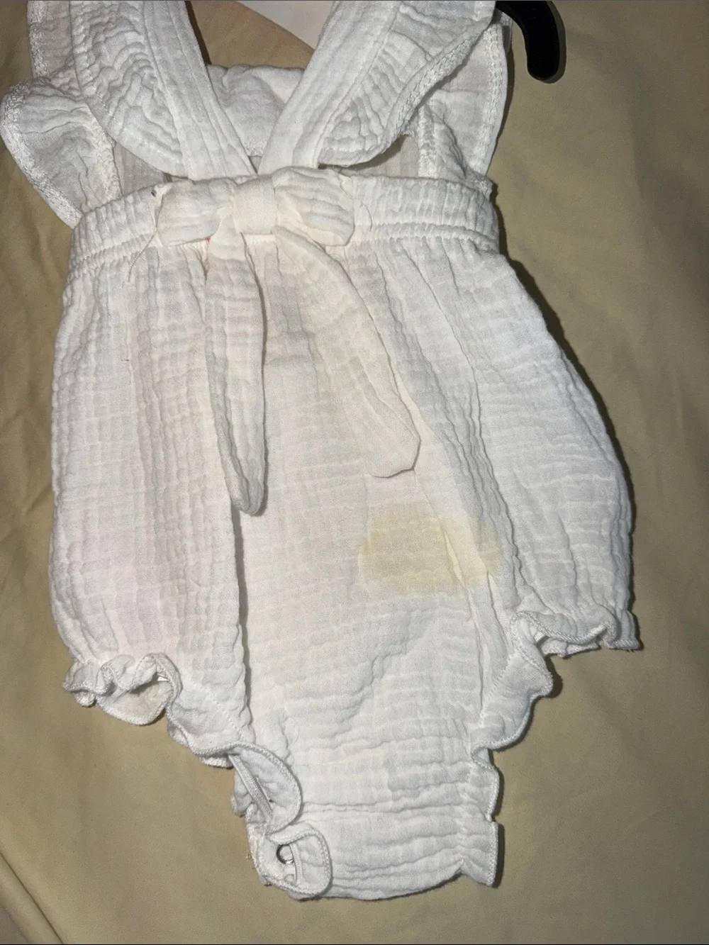 Isaac Mizrahi White Cotton Gauze Baby Romper with Pom Trim